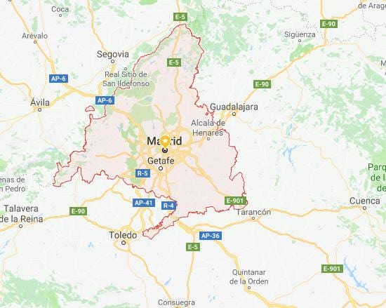 карта Мадриді та прилеглих містах